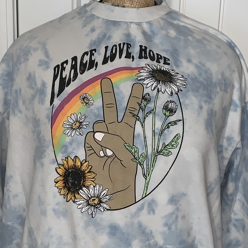 🌸 Pretty Rebel ✌🏼🫶🏼🌻 Sweatshirt Blue & White Tie Dyed Womens size XL
